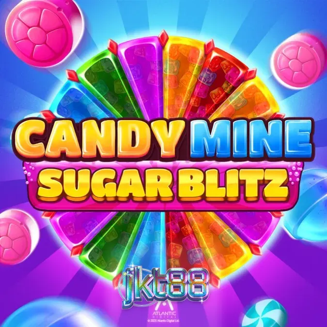 Tampilan antarmuka permainan slot Candy Mine Sugar Blitz dengan grafis permen yang cerah